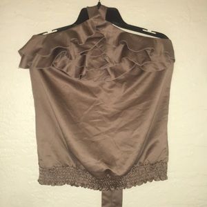 Light brown shoulder-less top
